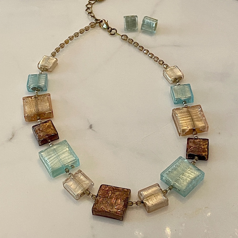 Le Perle Venetian Murano glass necklace and earring set - one of a kind